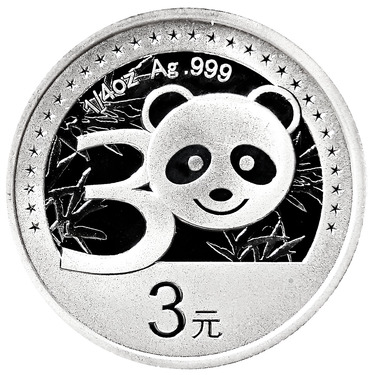 China Panda Silbermünze 30th Anniversary 2012 PP - 1/4 Unze mit Box und COA
