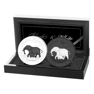 Silbermünzen Set Somalia Elefant 2023 - Black and White - 2 x 1 Unze limitierte Auflage
