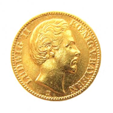 10 Mark Goldmünze Ludwig II, Bayern 1874-1881 - J.196
