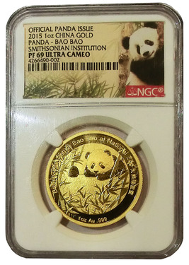 China Panda Goldmedaille BAO BAO 1 Unze 2015 PP vom SMITHSONIAN INSTITUTION - NGC Zertifiziert