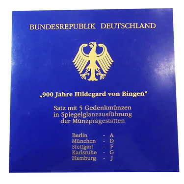 10 Mark Silbermünzen Blistersatz A - J, 1998 Hildegard von Bingen - J.468 in PP