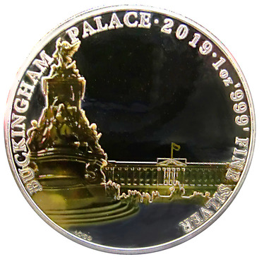 Englische Silbermünze Landmarks of Britain - Buckingham Palace 2019 - 1 Unze Gilded