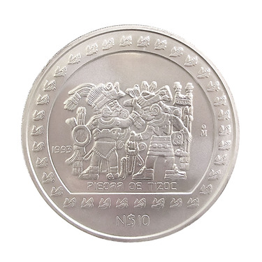 Silbermünze Mexiko 10 Pesos Piedra de Tizoc 5 Unzen 1993