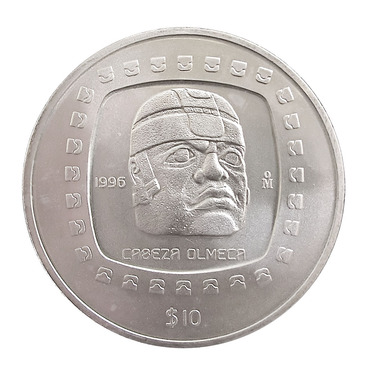 Silbermnze Mexiko 10 Pesos Cabeza Olmeca 5 Unzen 1996
