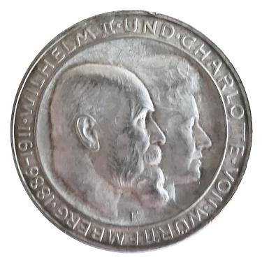 3 Mark Silbermünze Wilhelm II und Charlotte 1911 - J.177a