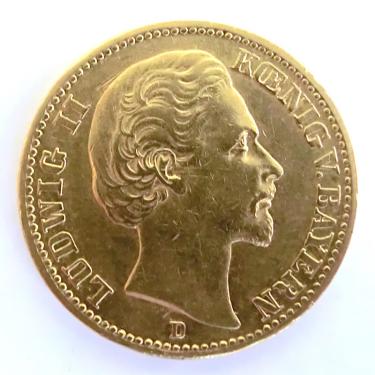 20 Mark Goldmünze Ludwig II., Bayern 1872-1873 - J.194