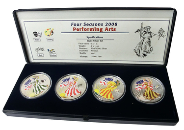 Silbermünzen coloriert American Eagle 2008 Four Seasons Edition mit Etui