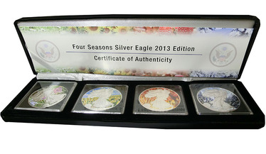 Silbermünzen coloriert American Eagle 2013 Four Seasons Edition mit Etui