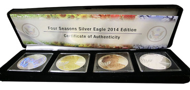 Silbermünzen coloriert American Eagle 2014 Four Seasons Edition mit Etui