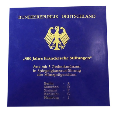 10 Mark Silbermünzen Blistersatz A - J, 1998 Franckesche Stiftung - J.470 in PP