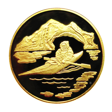 Goldmünze 1/2 Unze 100 Dollar Canada 1980 Eskimo im Kanu mit Etui und Zertifikat PP