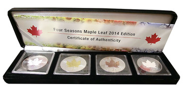Silbermünzen coloriert Maple Leaf 2014 Four Seasons Edition mit Etui