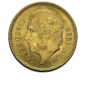 Mexiko Hidalgo Goldmünze - 5 Pesos