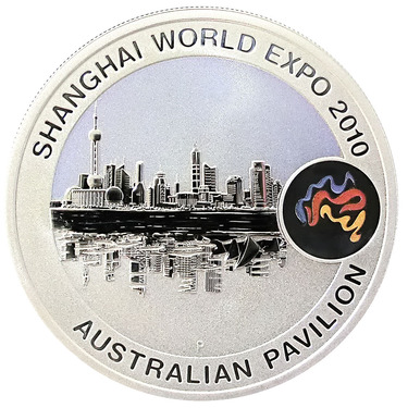 Silbermünze 2010 Shanghai World Expo City Scape coloriert - 1 Unze