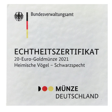 Zertifikat fr Heimische Vgel - Schwarzspecht - 20 Euro