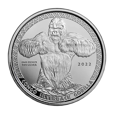 Silbermünze Congo Silverback Gorilla 2022 - 19 % - 1 Unze 999 Feinsilber