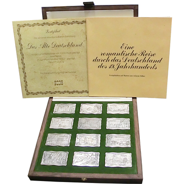 12 Motiv-Silberbarren 30 Gramm - Das alte Deutschland - in einer Holzbox