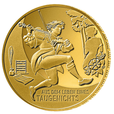 Goldmünze 2025 - 1/2 Unze - Meisterwerke der deutschen Literatur - Aus dem Leben eines Taugenichts - Prägestätte A - 100 Euro - Feingold