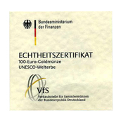 Zertifikat für die Goldmünze Luthergedenkstätten 2017 - 1/2 Unze -100 €